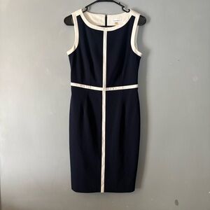 Calvin Klein Black Cream Midi Career Sheath Sleeveless Dress 4